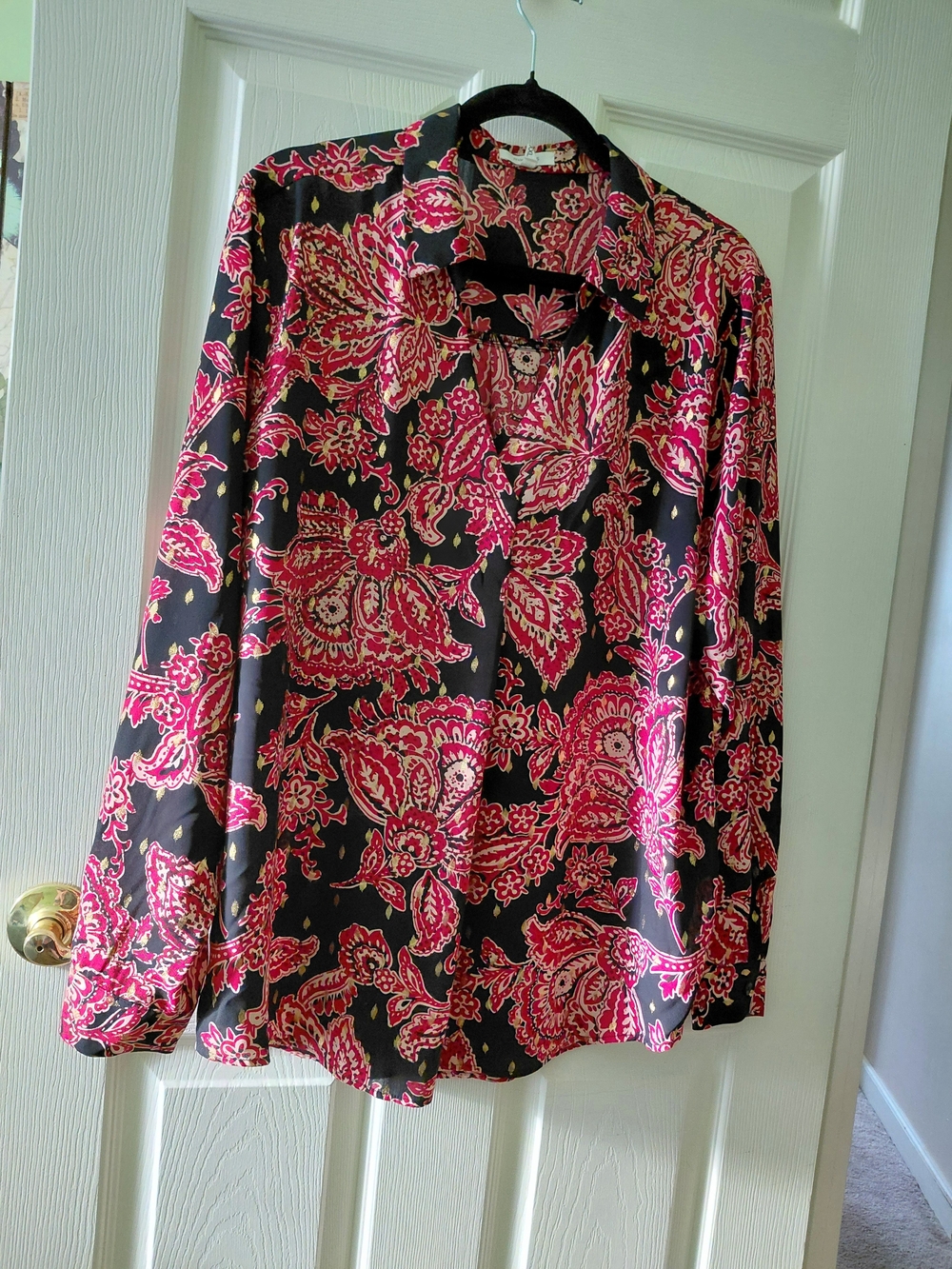 Maurices Black Blouse with Hot Pink Floral Print